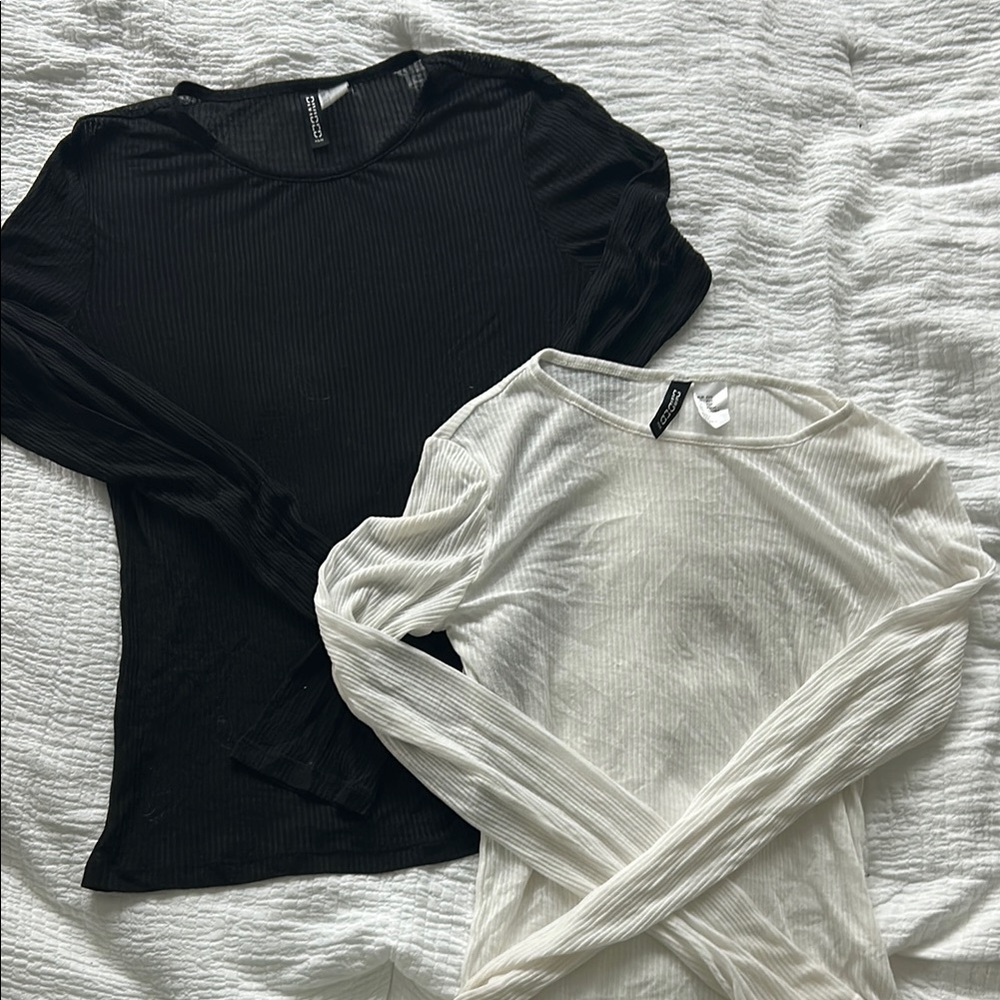 H&M Black and White Long Sleeve Sheer Tees